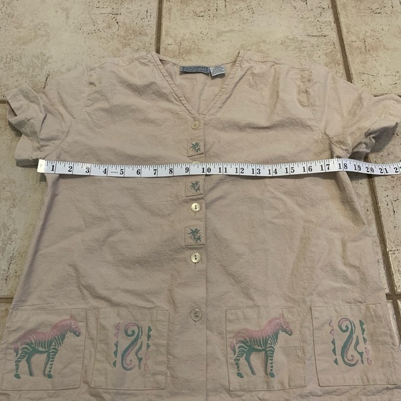 JANE ASHLEY PETITE Vintage Zebra Embroidered Blouse Size Petite Small - Picture 2 of 5